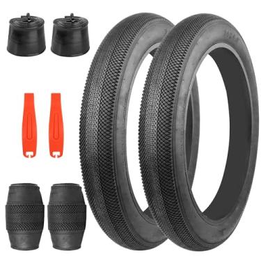 Imagem de FOMAS Pneu Fat Bike 20/24/66.0 x 10.2 cm Heavy Duty Antiderrapante Dobrável Substituição All-Terrain Pneu para E-Bike Snow Bike (Preto Pacote com 2 com Tubo Interior, 50 x 10 cm)