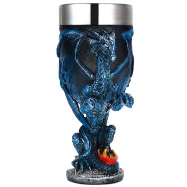 Imagem de alikiki Cálice de dragão azul fantasia medieval - Dungeons and Dragons Gifts Party Decoration D&D Game Chalice Cup of Thrones Merchandise 200 ml Copos góticos de aço inoxidável