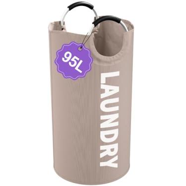 Imagem de IHOMAGIC Cesto de roupa suja dobrável de 95L para solteiros, cesto de roupa grande com alças de alumínio, cesta de roupas sujas independentes, cestos de roupas de tecido Oxford resistentes para