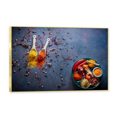 Imagem de NHLDZYH Moldura dourada. Tela decorativa cozinha, arte vintage especiarias coloridas, arte de parede quadros para sala de estar quarto cozinha. B54. 40x60cm