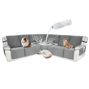 Imagem de ROFASVCO Capas de sofá reclináveis secionais à prova d'água, em forma de L, 8 peças, antiderrapante, lavável, conjunto de capa reclinável de canto para cães de estimação (capa de console de 5 lugares