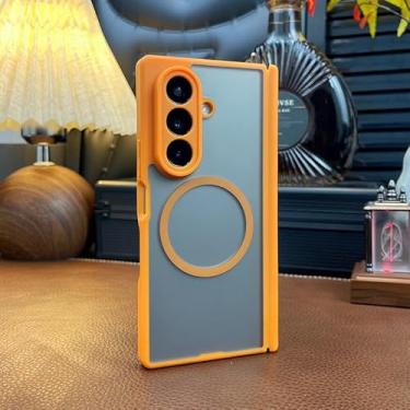 Imagem de ioiFour [Design exclusivo] Capa magnética para Samsung Galaxy Z Fold 7 com proteção de dobradiça dupla, compatível com acessórios MagSafe, capa de moldura macia fosca com sensação de pele elegante