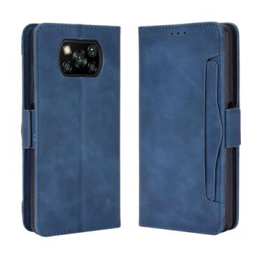 Imagem de Capa para XIAOMI Mi Poco X3 NFC,Retro magnético Flip Case,Design de carteira de couro PU com slots de cartão removíveis -Blue