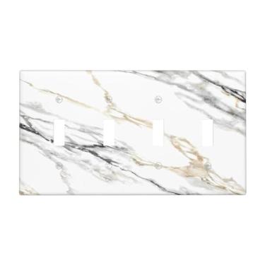 Imagem de Tulpock Capa de interruptor de luz de mármore cinza branco decorativo mármore cinza 4 Gang Quad Toggle placa de parede Switchpalte tomada elétrica para banheiro, cozinha, casa, 20 x 11,4 cm