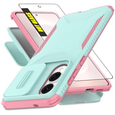 Imagem de AWZHYDT Capa projetada para Samsung Galaxy S25 Edge | Capa de câmera deslizante integrada e protetor de tela [2 em 1] Capas protetoras resistentes à prova de choque para Galaxy S25 Edge (ciano/rosa)