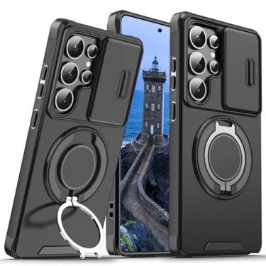 Imagem de Capa para Samsung Galaxy S26 Ultra com anel magnético com suporte para câmera, capa resistente à prova de choque militar resistente para Samsung S26 Ultra 5G (preta)