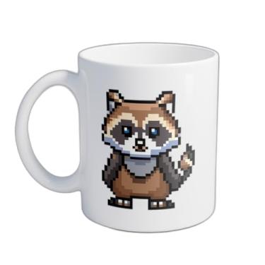 Imagem de Caneca Xícara de Café Porcelana 300ml Pixel Art Guaxinim Retrô
