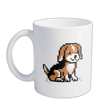Imagem de Caneca Xícara de Café Porcelana 300ml Desenho Pixel Beagle