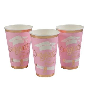 Imagem de Fun Express Copos de papel descartáveis Pink Congrats Graduation 12 Ct.