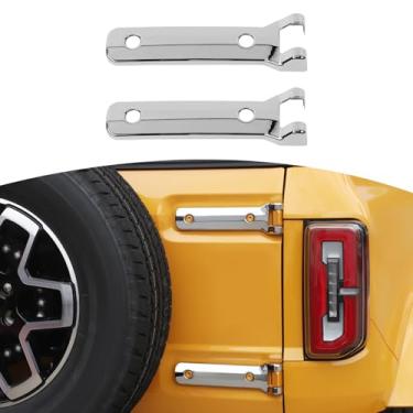 Imagem de JOSHELA Acabamento da tampa da dobradiça da porta traseira da porta traseira do Bronco cromado para Ford Bronco 2021-Present ABS Acessórios externos 2 peças