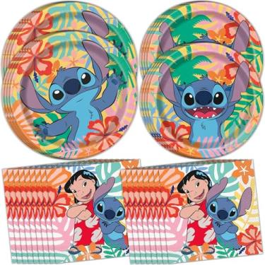 Imagem de Unique Decorações de festa de aniversário Stitch - Pratos e guardanapos Lilo e Stitch - 8 pratos de jantar e 8 pratos de bolo, 16 guardanapos - Artigos de festa - Oficialmente licenciado