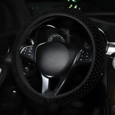 Imagem de Knonip Capa de volante de pelúcia com pontos macios de 38 cm, antiderrapante, confortável, ajuste universal para a maioria dos veículos SUV de carros, caminhões, veículos (preto)