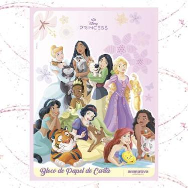 Imagem de Papel de Carta Caderno Colado Sem Pauta Princesas 48 Folhas Decoradas 