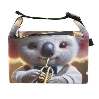 Imagem de TSENQUE Lancheira vintage com estampa de trompetista coala para mulheres com alça de ombro lancheira para trabalho e trabalho linda bolsa isolada de flores para adultos