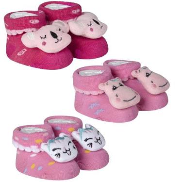 Imagem de 3 Meias Bebê Pantufa Recém Nascido Menina Algodão Confortável Divertid