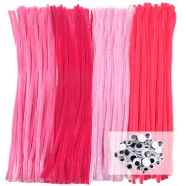 Imagem de TOAOB Conjunto de artigos de limpeza de cachimbo de 400 peças inclui hastes de chenille da série rosa de 6 mm x 30 cm de espessura e olhos arregalados para fazer artesanato, decoração, flores, animais
