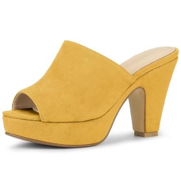 Imagem de Allegra K Sandálias femininas de salto grosso, plataforma aberta, Amarelo, 35