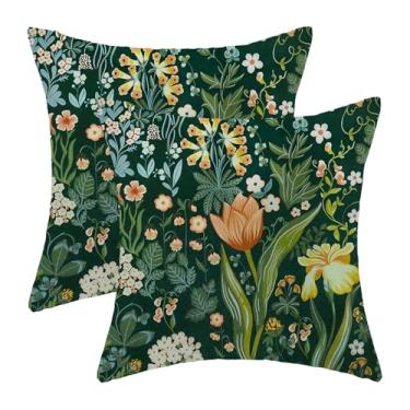 Imagem de GIOPAMGO Conjunto de 2 capas de almofada de primavera, 45,7 x 45,7 cm, verde floral, flores de fazenda, tulipa decorativa, primavera, verão, decoração para casa, sofá, sofá ao ar livre