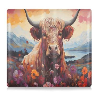 Imagem de CEBUGI Highland Porta-luvas com flores de vaca e pintura a óleo, porta-luvas, porta-luvas, organizador de documentos, 12,5 cm x 24 cm