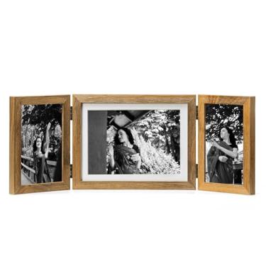 Imagem de ibalux Conjunto de 3 porta-retratos articulados de madeira de pinheiro com vidro verdadeiro, duas 10 x 15 e uma 15 x 20 cm, foscas para 13 x 12 cm, moldura de mesa independente ou de parede, marrom