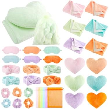 Imagem de Fanfanwin 36 peças de artigos de festa do pijama para meninas, spa, lembrancinhas de aniversário, travesseiro, máscara para os olhos, faixa de cabeça (cor sólida, cor macron)