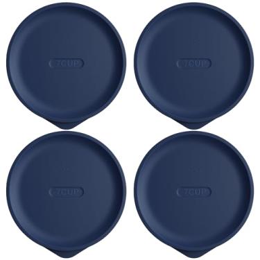 Imagem de Tampas de substituição para Pyrex 7402-PC 6/7 xícara, tampa redonda de silicone para tigela de vidro âncora, pacote com 4, azul escuro