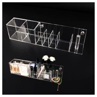 Imagem de YQUQAQN Organizador de maquiagem arílico montável na parede para banheiro, organizador de bancada com 9 compartimentos para itens pequenos, acessórios transparentes de armazenamento de banheiro, 1