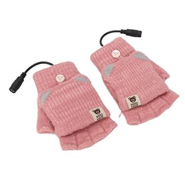 Imagem de Cryfokt Luvas Aquecidas USB Homens Mulheres Aquecedor de Mãos Sem Dedos de Inverno para Escritório de Trabalho, Várias Maneiras de Usar para Jogos de Digitação, Aquecimento Uniforme de 40-45 ℃, (Rosa)