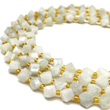 Imagem de ABCGEMS Contas de pedra da lua do arco-íris de Madagascar (uma técnica de corte revolucionária traz uma aparência mais dinâmica para um cubo tradicional) Cubo mágico 3D perfurado na diagonal de 6 mm