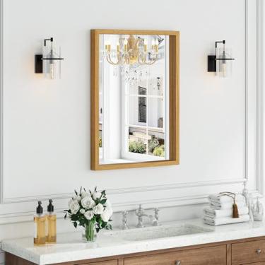 Imagem de Syndra Espelhos de banheiro modernos de 55 x 76 cm para pia, espelho de parede rústico com moldura de madeira, espelho de banheiro de fazenda para quarto, sala de estar, entrada, pendurar vertical ou