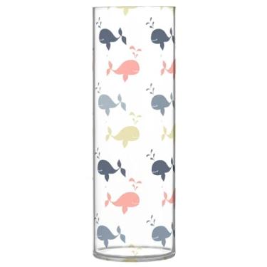 Imagem de CEBUGI Vaso de flores de baleias de desenho animado 10 x 30 cm, vaso cilíndrico para flores, vaso transparente inquebrável para decoração de casa de festa de casamento
