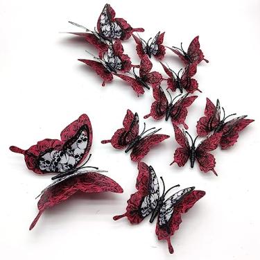 Imagem de Rchovsam Adesivos de parede de borboleta de Halloween - 12 peças 3D borboletas decoração de parede crânio rosa desenhos decoração de férias para festa casa escritório loja decorações suprimentos