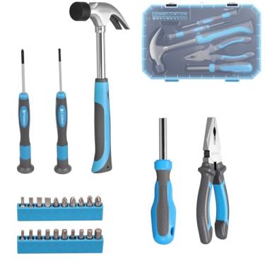 Imagem de DOMINOX Conjunto de ferramentas domésticas gerais de 25 peças com caixa de ferramentas de armazenamento de plástico, caixa de ferramentas para casa, garagem, escritório