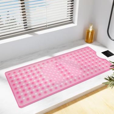 Imagem de Tapete de banheira antiderrapante 90 cm x 40 cm, tapete de banho antiderrapante para chuveiro, orifícios de drenagem mantêm a banheira limpa, lavável na máquina, silicone macio e confortável para