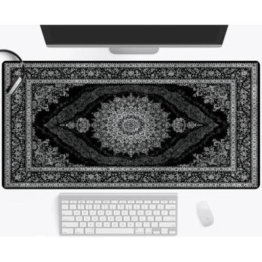 Imagem de Tapete preto vintage grande tapete de rato para jogos retro tapete teclado tapete de mesa XXL tapete de rato estendido para jogos decoração de escritório (90,9 x 39,9 cm) com bordas costuradas