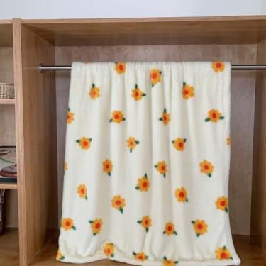 Imagem de Cobertor de lã polar, cobertor aconchegante de dupla face para outono e inverno, cobertor de sofá com vários tamanhos e padrões para todas as idades (flores amarelas, 101 x 152 cm)