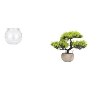 Imagem de Whtkoph Pequeno Aquário Transparente para Peixes Pequenos, Ornamento Redondo, Tigela, Vaso, Mesa, Escritório, Decoração de Casa, Artificial, Bonsai, V