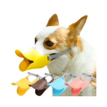Imagem de Focinheira de silicone antimordida focinheira para cães com bico de pato e anti-latido é adequada para cães de estimação de 1,5 a 12,5 kg. Amarelo, P