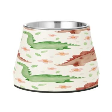 Imagem de CEBUGI Tigelas de aço inoxidável para cães e gatos, resistentes à ferrugem, removíveis, para cães e gatos, tigela elevada antiderrapante para alimentação de cães e gatos, dragão fofo