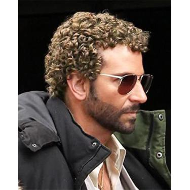 Imagem de Peruca Swiking Short Blonde Afro Curly para homens de fibra sintética