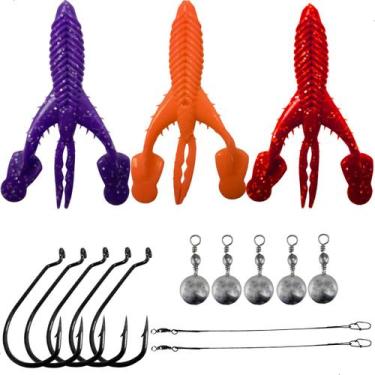 Imagem de Kit 3 Iscas Craw Padlle  + Anzol 4/0 + Chicote+ Down Shot 10 - MATADEI