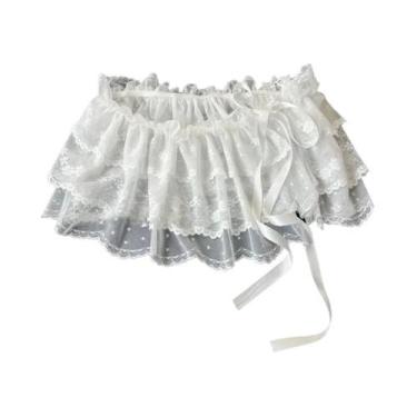 Imagem de Saia Mini A-Line Com Renda Branca, Saias Em Camadas De Tule Coreano Pa