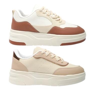 Imagem de Kit 2 Tênis Femininos Plataforma Alta Estilo Casual Conforto Absoluto (Caramelo + Bronze, BR, Adulto, Numérico, 34)