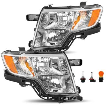 Imagem de Substituição do conjunto de faróis para Ford Edge 2007 2008 2009 2010 Farol de cabeça de halogênio com lâmpadas lado do motorista e do passageiro, alojamento cromado lente transparente de canto âmbar