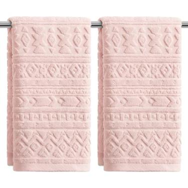 Imagem de Artoid Mode 2 peças de toalhas de mão jacquard de design geométrico 3D rosa para banheiro, 100% algodão macio absorvente toalha de decoração de banheiro, 14,7 x 29,5 polegadas