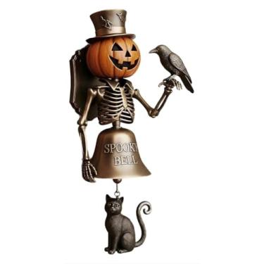 Imagem de Enfeites de campainha de Halloween, sinos de bruxa, campainhas de esqueleto de abóbora, decorações vintage exclusivas para decoração de porta, varanda, casa e parede (A, 1 peça)