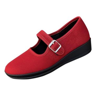 Imagem de Sapatos femininos de salto baixo com fivela oca de pano, salto cunha, sapatilha, sapatos casuais, confortáveis, sem cadarço para mulheres, Vinho vinho, 39