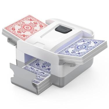Imagem de Demolike Baralhador automático de cartões, máquina de embaralhar elétrica para 1-2 baralhos, máquina de embaralhar de baixo ruído, recarregável e portátil para pôquer, UNO, Blackjack, cor branca