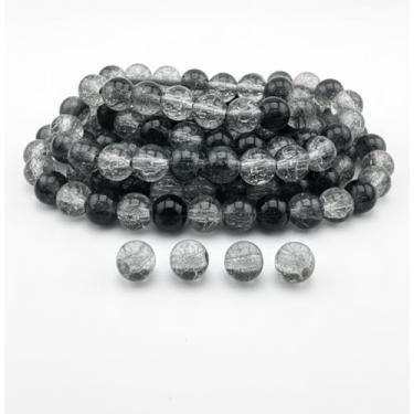 Imagem de DandS ltd Contas de vidro Crackle Lampwork para fabricação de joias, preto e branco, pulseiras vibrantes, colares, suprimentos de miçangas e kits de artesanato para joias artesanais, 80 peças 0,39