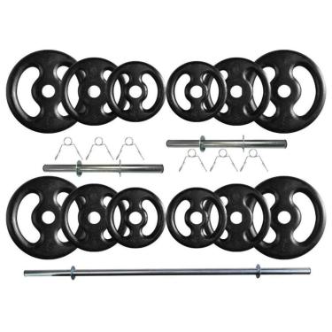 Imagem de Kit Anilhas de Ferro 40 Kg + 2 Barras de 40cm + Barra de 150cm-Unissex